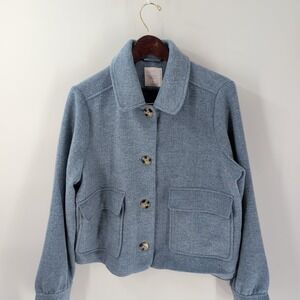 Lauren Conrad Button-Front Pockets Collared Outdoor Winter Coat Blue Size XL